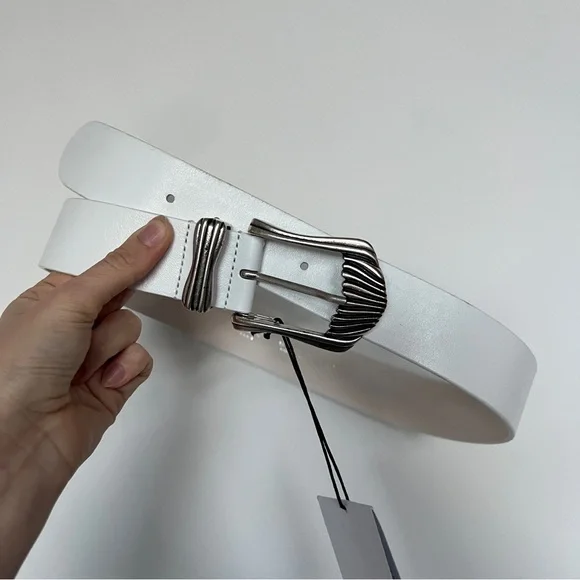 IRO Paris Hecate white silver buckle Italian leather belt Vintage Belts w/ USMECO Paris Buckle | White Leather | Size  main image 3